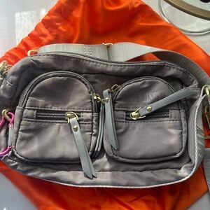 Gray Women's Bag with Gold Accents